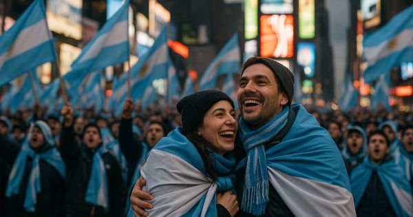 Impactante banderazo argentino en Times Square: una marea celeste y blanca hace historia antes de la final